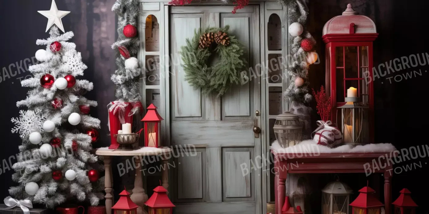 Rustic Christmas Door V 16’X8’ Ultracloth (192 X 96 Inch) Backdrop