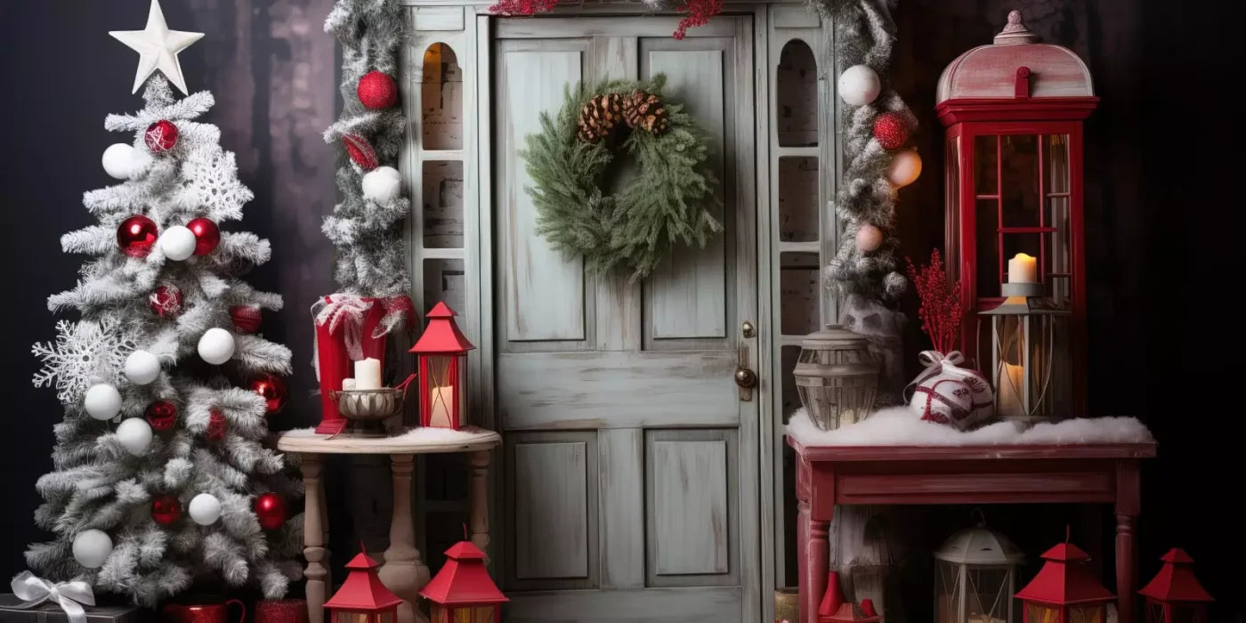 Rustic Christmas Door V 16’X8’ Ultracloth (192 X 96 Inch) Backdrop
