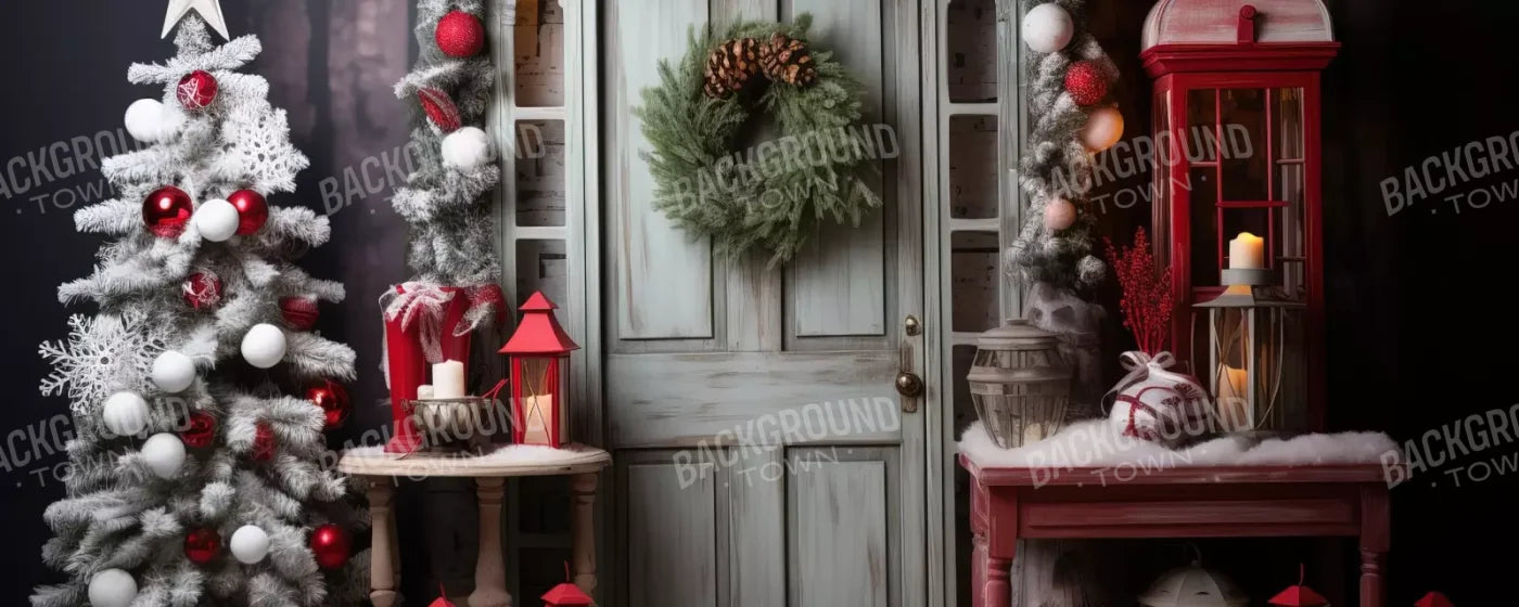 Rustic Christmas Door V 20’X8’ Ultracloth (240 X 96 Inch) Backdrop