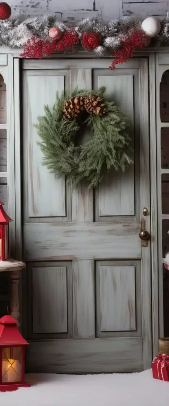 Rustic Christmas Door V 5’X12’ Ultracloth For Westcott X-Drop (60 X 144 Inch) Backdrop