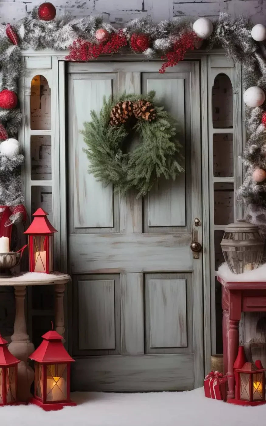 Rustic Christmas Door V 5’X8’ Ultracloth (60 X 96 Inch) Backdrop