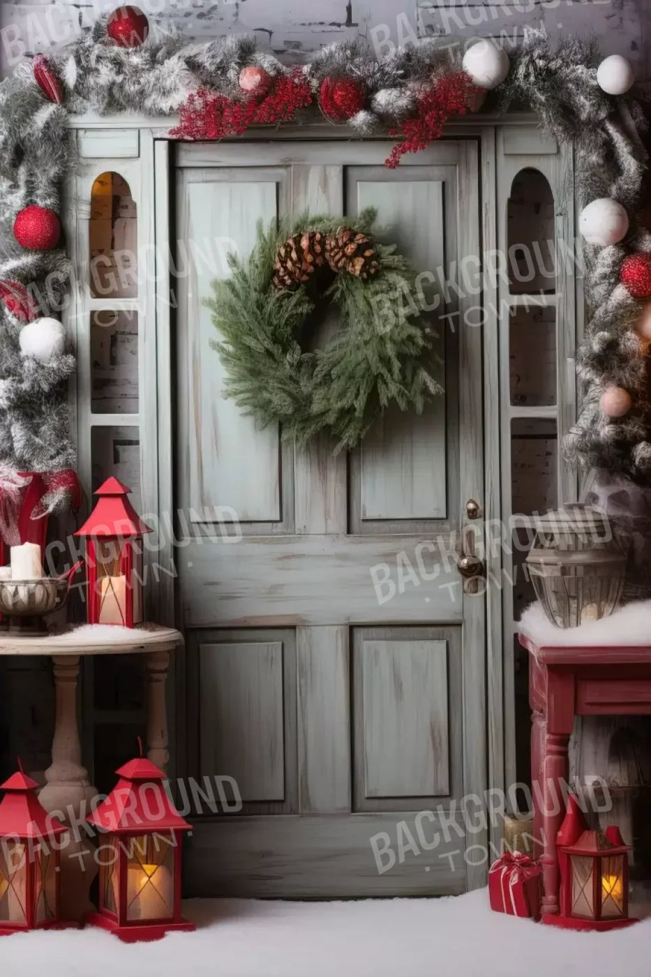 Rustic Christmas Door V 8’X12’ Ultracloth (96 X 144 Inch) Backdrop