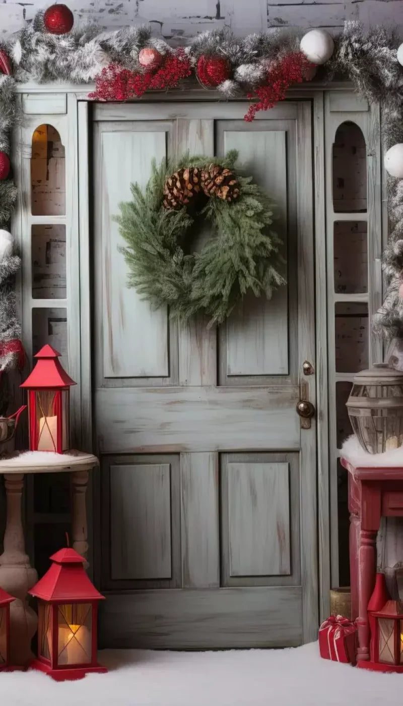 Rustic Christmas Door V 8’X14’ Ultracloth (96 X 168 Inch) Backdrop