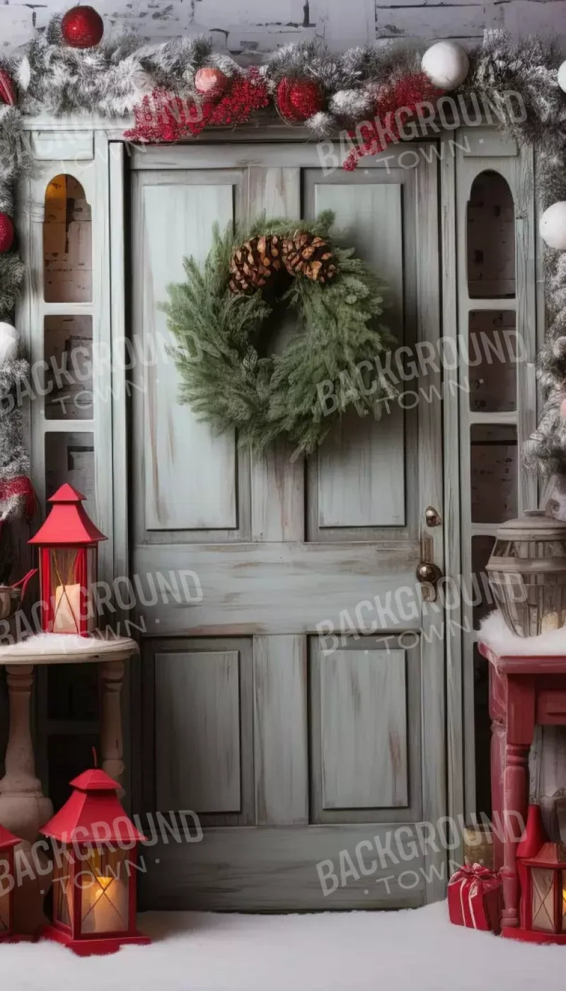 Rustic Christmas Door V 8’X14’ Ultracloth (96 X 168 Inch) Backdrop