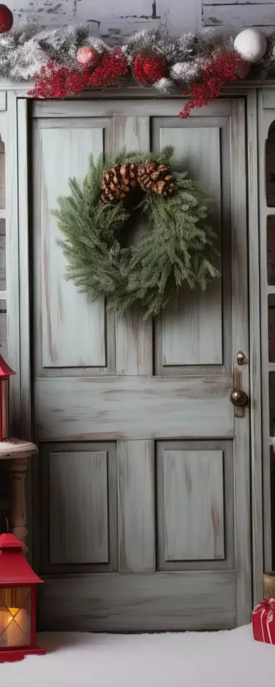 Rustic Christmas Door V 8’X20’ Ultracloth (96 X 240 Inch) Backdrop