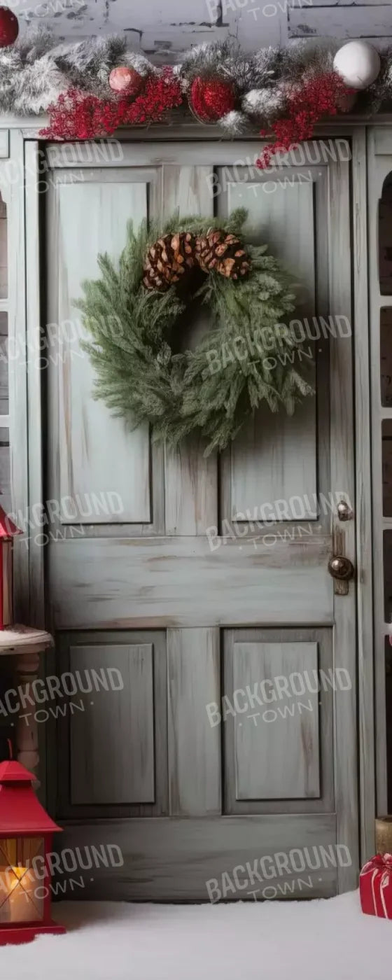 Rustic Christmas Door V 8’X20’ Ultracloth (96 X 240 Inch) Backdrop