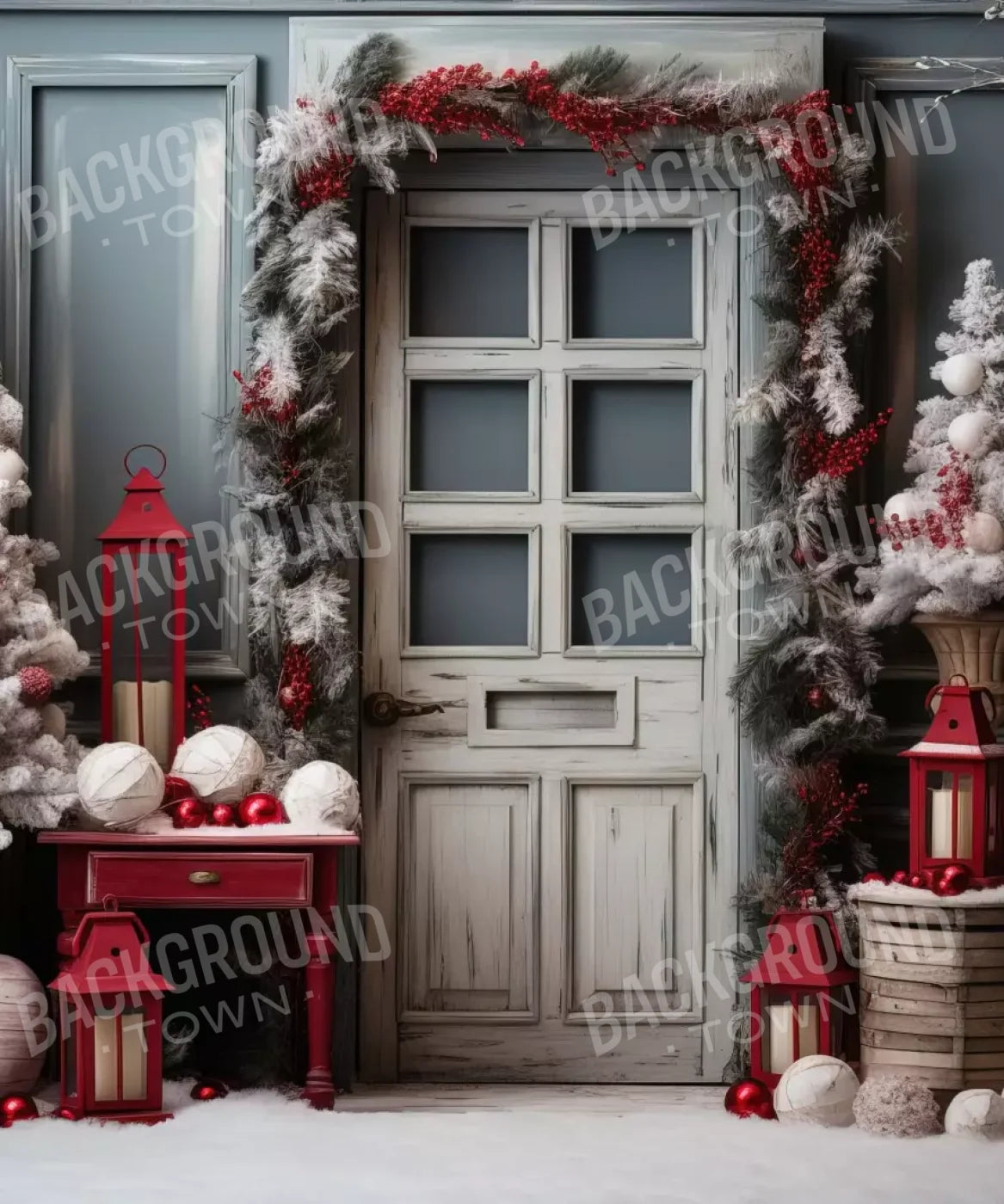 Rustic Christmas Door Ii 10’X12’ Ultracloth (120 X 144 Inch) Backdrop