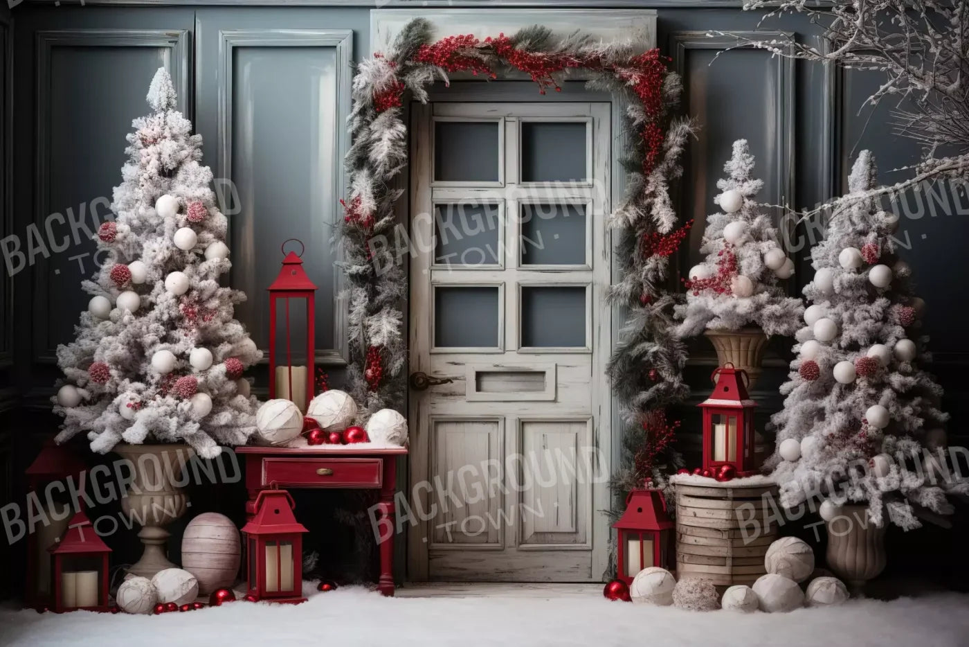 Rustic Christmas Door Ii 12’X8’ Ultracloth (144 X 96 Inch) Backdrop