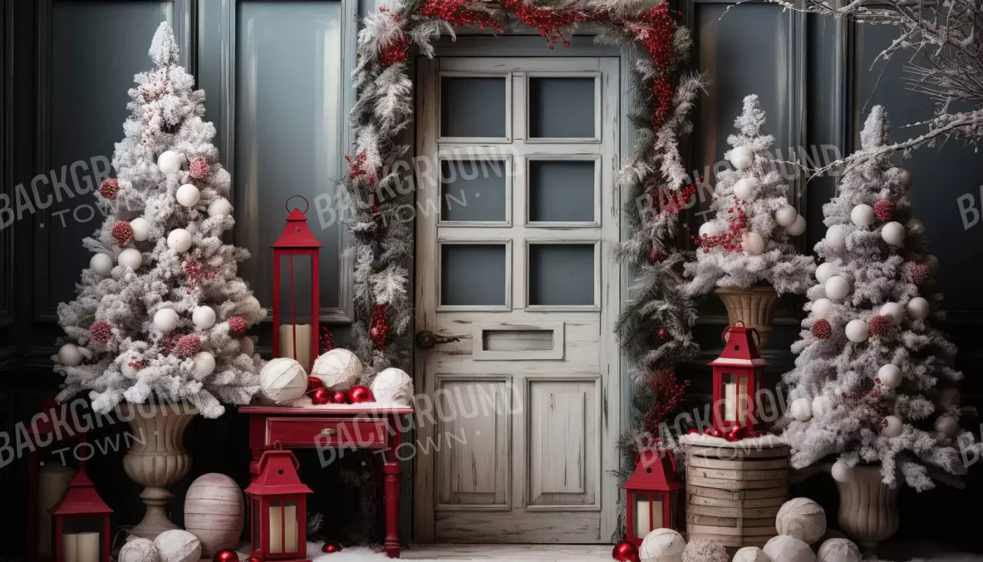Rustic Christmas Door Ii 14’X8’ Ultracloth (168 X 96 Inch) Backdrop