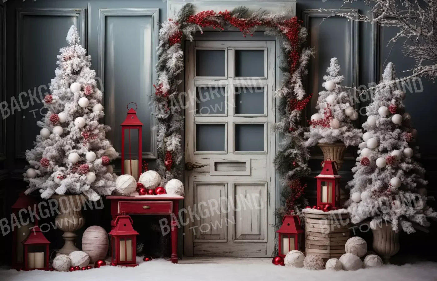 Rustic Christmas Door Ii 14’X9’ Ultracloth (168 X 108 Inch) Backdrop