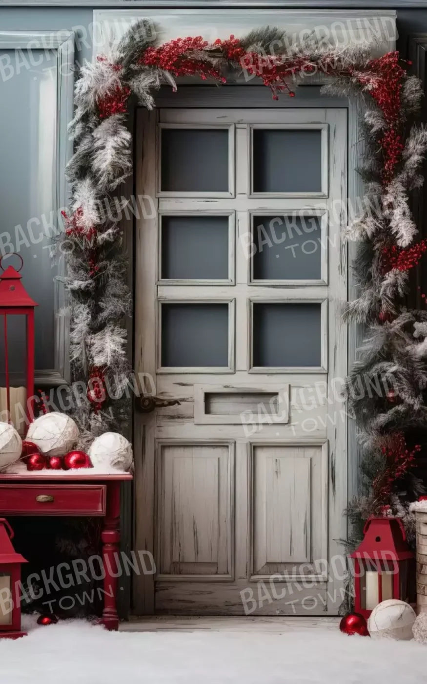 Rustic Christmas Door Ii 5’X8’ Ultracloth (60 X 96 Inch) Backdrop