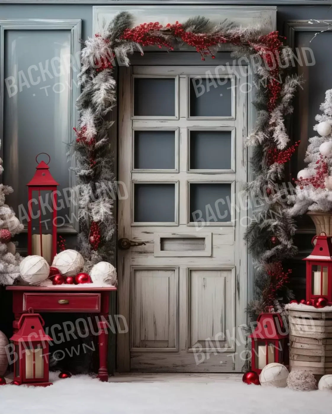 Rustic Christmas Door Ii 8’X10’ Fleece (96 X 120 Inch) Backdrop