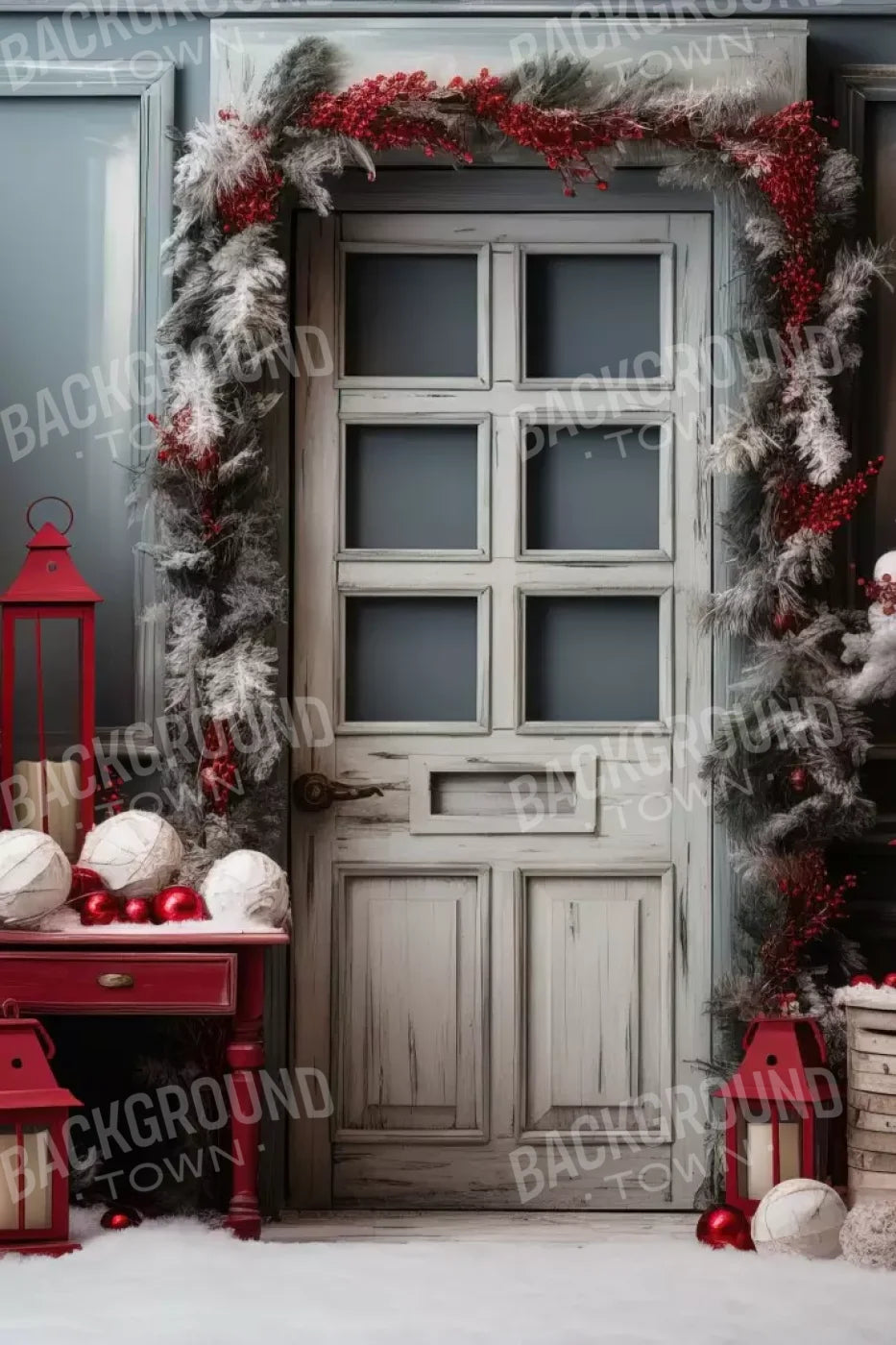 Rustic Christmas Door Ii 8’X12’ Ultracloth (96 X 144 Inch) Backdrop