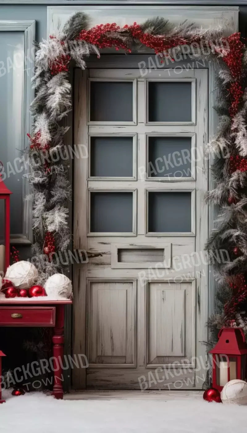 Rustic Christmas Door Ii 8’X14’ Ultracloth (96 X 168 Inch) Backdrop