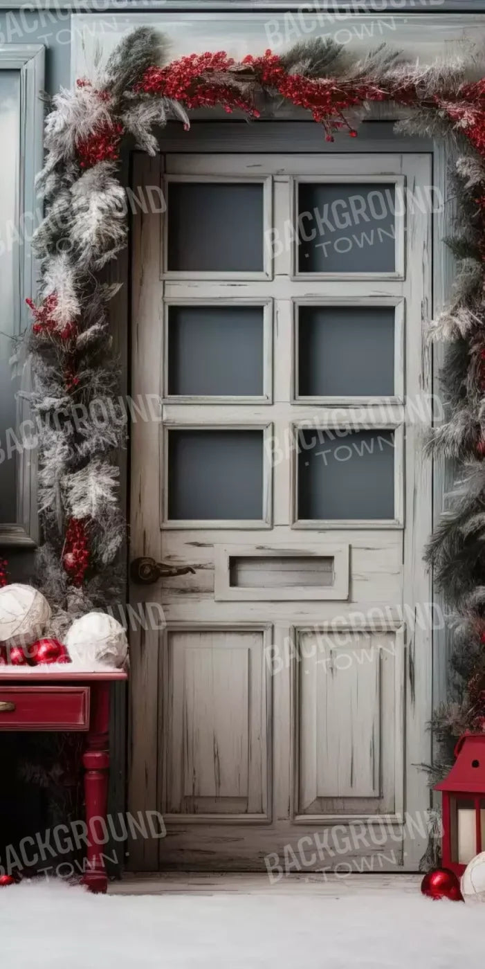 Rustic Christmas Door Ii 8’X16’ Ultracloth (96 X 192 Inch) Backdrop