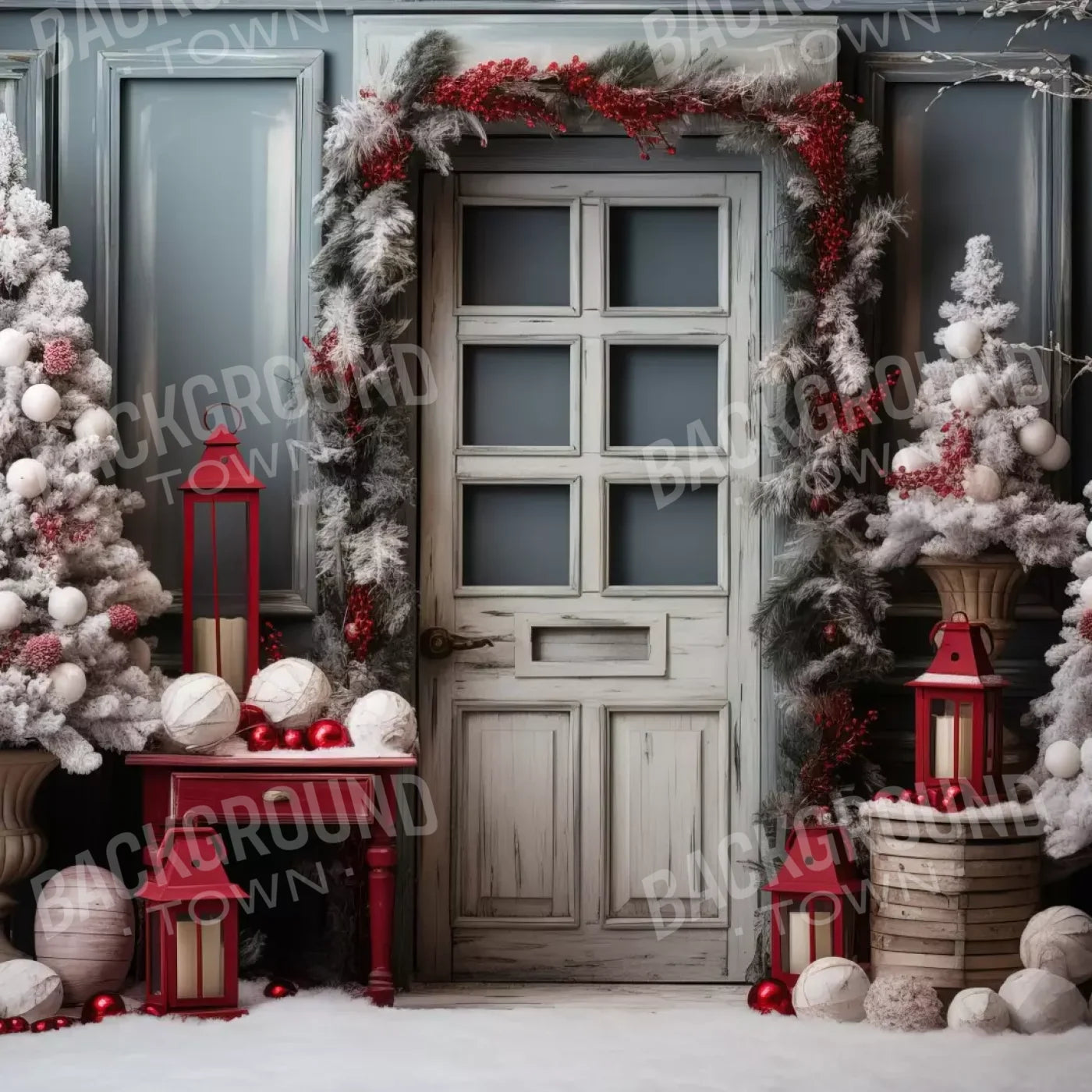 Rustic Christmas Door Ii 8’X8’ Fleece (96 X Inch) Backdrop