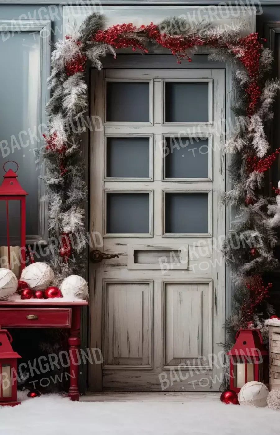 Rustic Christmas Door Ii 9’X14’ Ultracloth (108 X 168 Inch) Backdrop