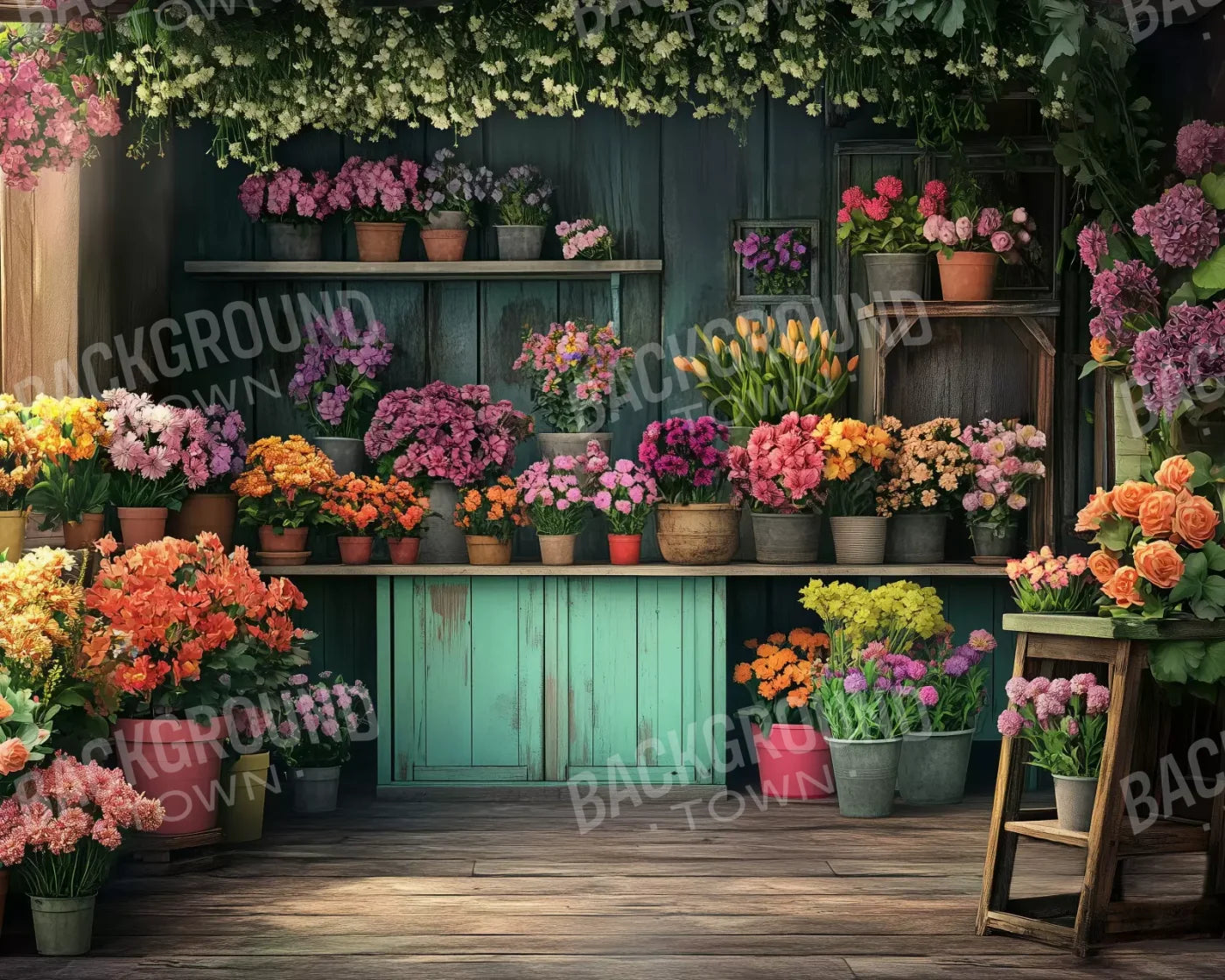 Rustic Flower Shop 10’x8’ Fleece (120 x 96 inch) Backdrop