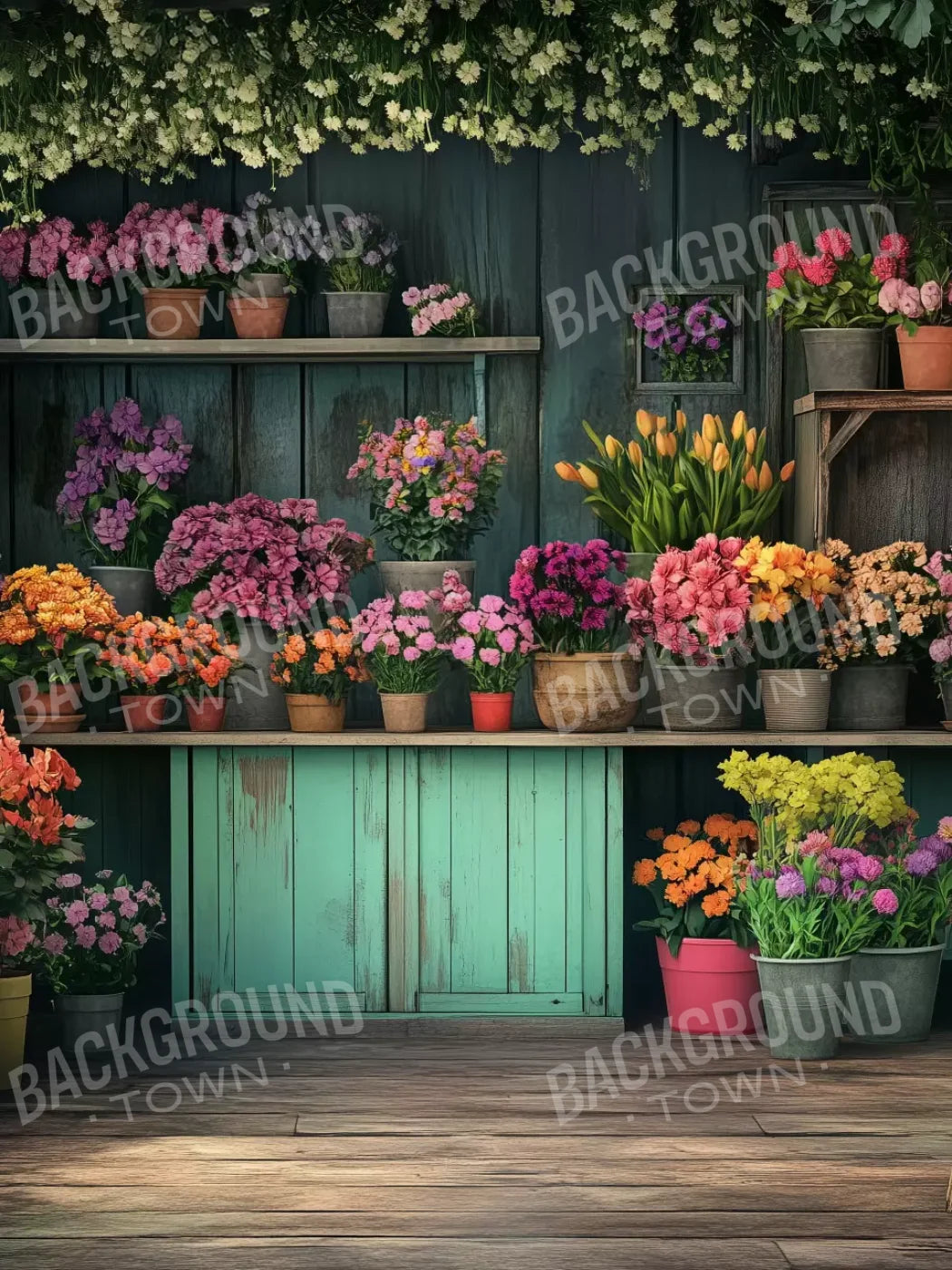 Rustic Flower Shop 6’x8’ Fleece (72 x 96 inch) Backdrop