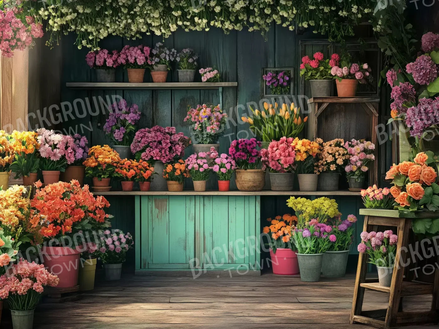 Rustic Flower Shop 8’x6’ Fleece (96 x 72 inch) Backdrop