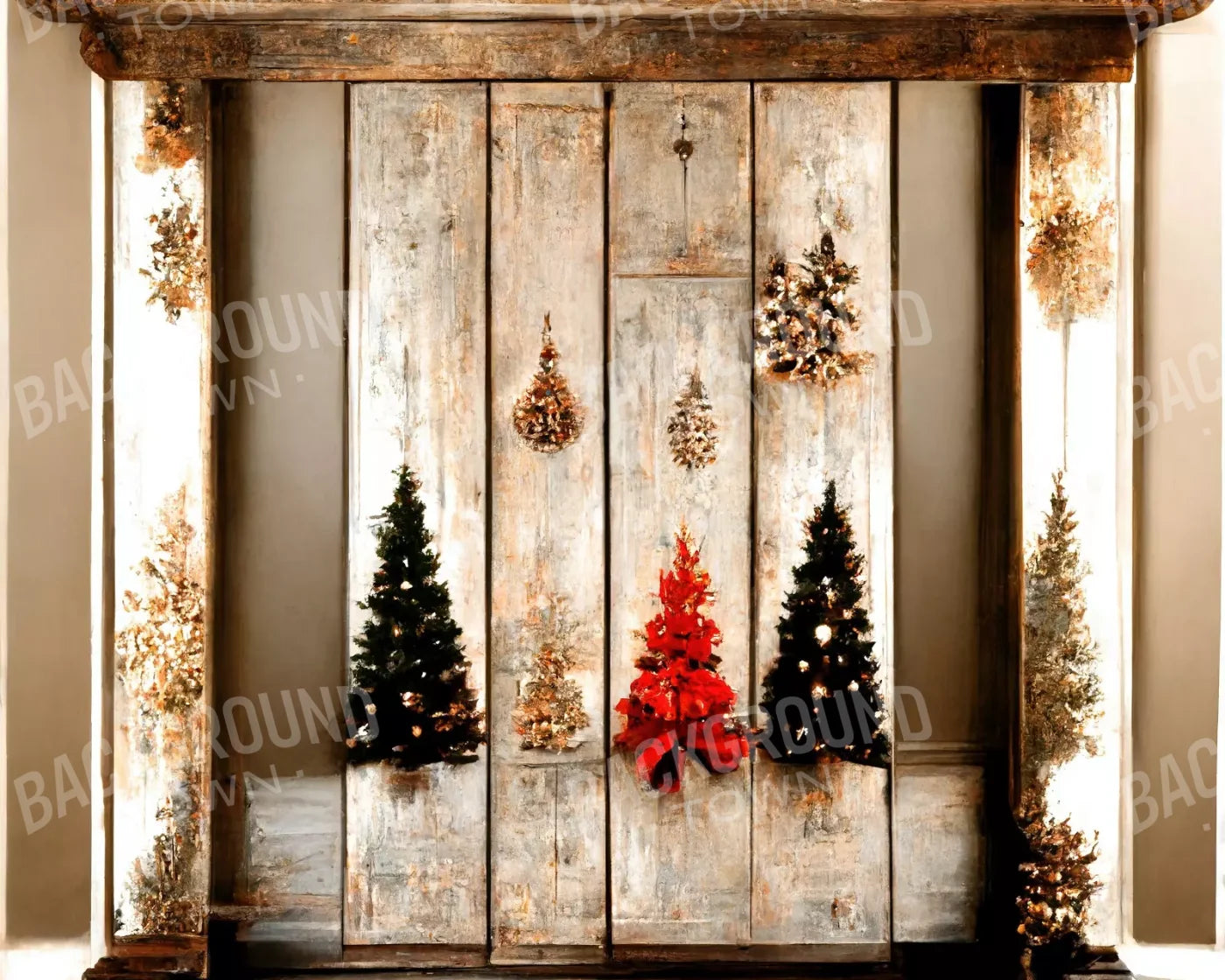 Rustic Holiday Display 10’X8’ Fleece (120 X 96 Inch) Backdrop