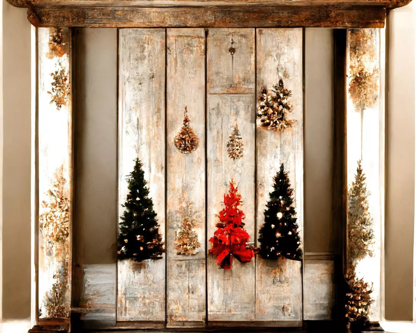 Rustic Holiday Display 10’X8’ Fleece (120 X 96 Inch) Backdrop
