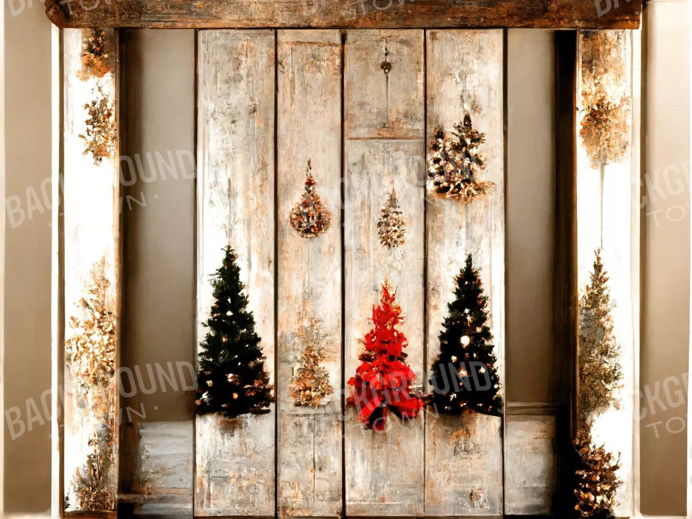 Rustic Holiday Display 6’8X5’ Fleece (80 X 60 Inch) Backdrop