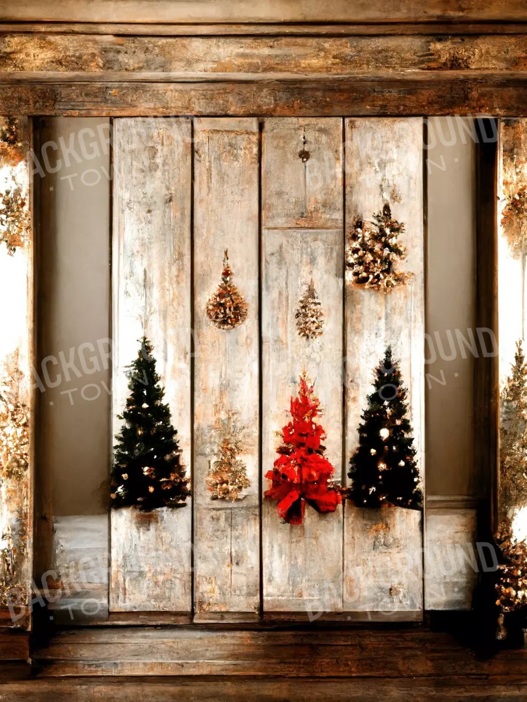 Rustic Holiday Display 6’X8’ Fleece (72 X 96 Inch) Backdrop