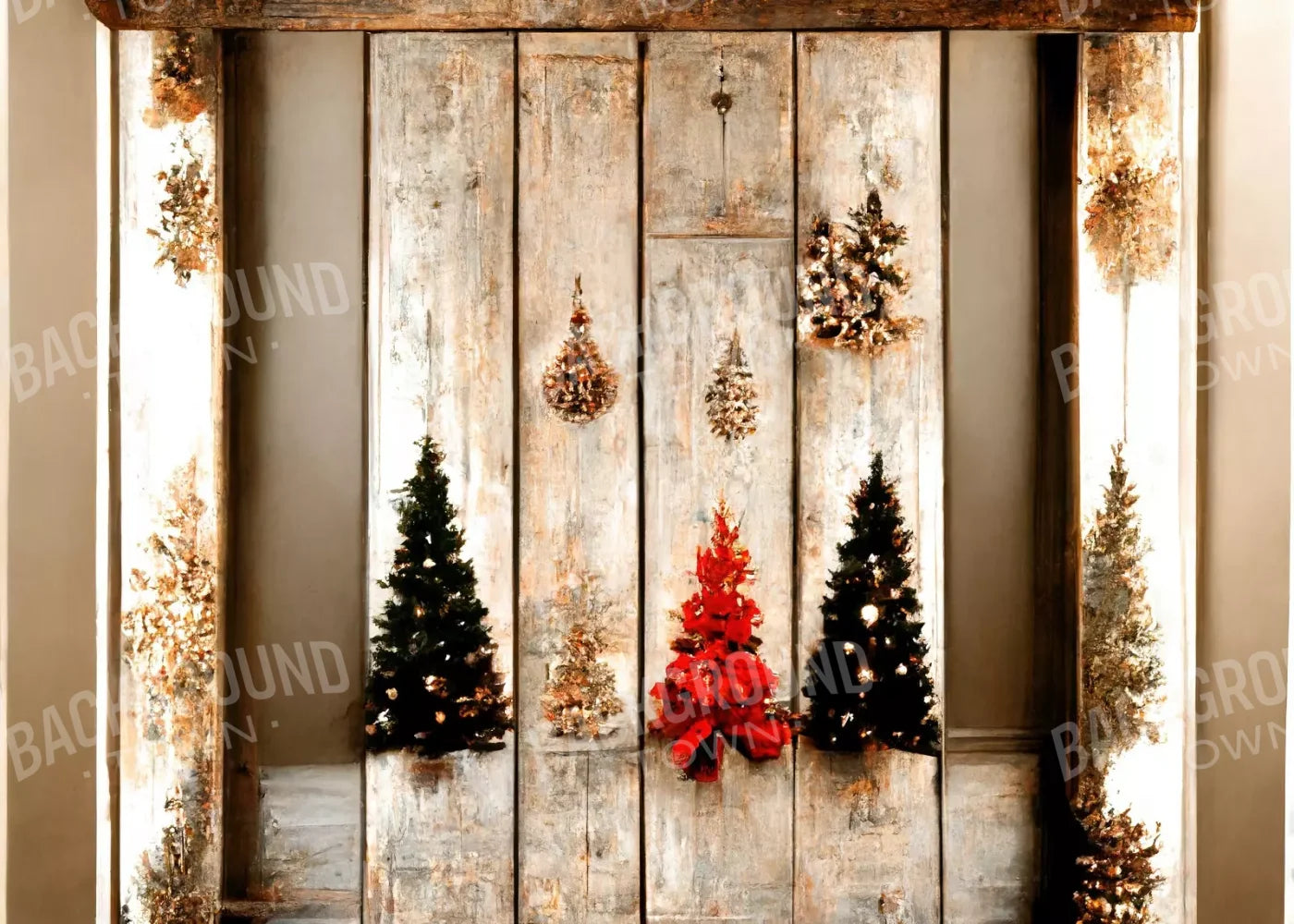 Rustic Holiday Display 7’X5’ Ultracloth (84 X 60 Inch) Backdrop