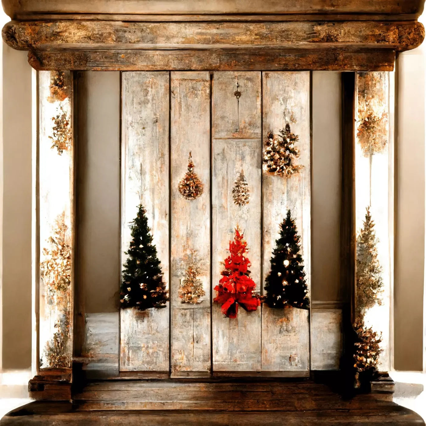 Rustic Holiday Display 8’X8’ Fleece (96 X Inch) Backdrop