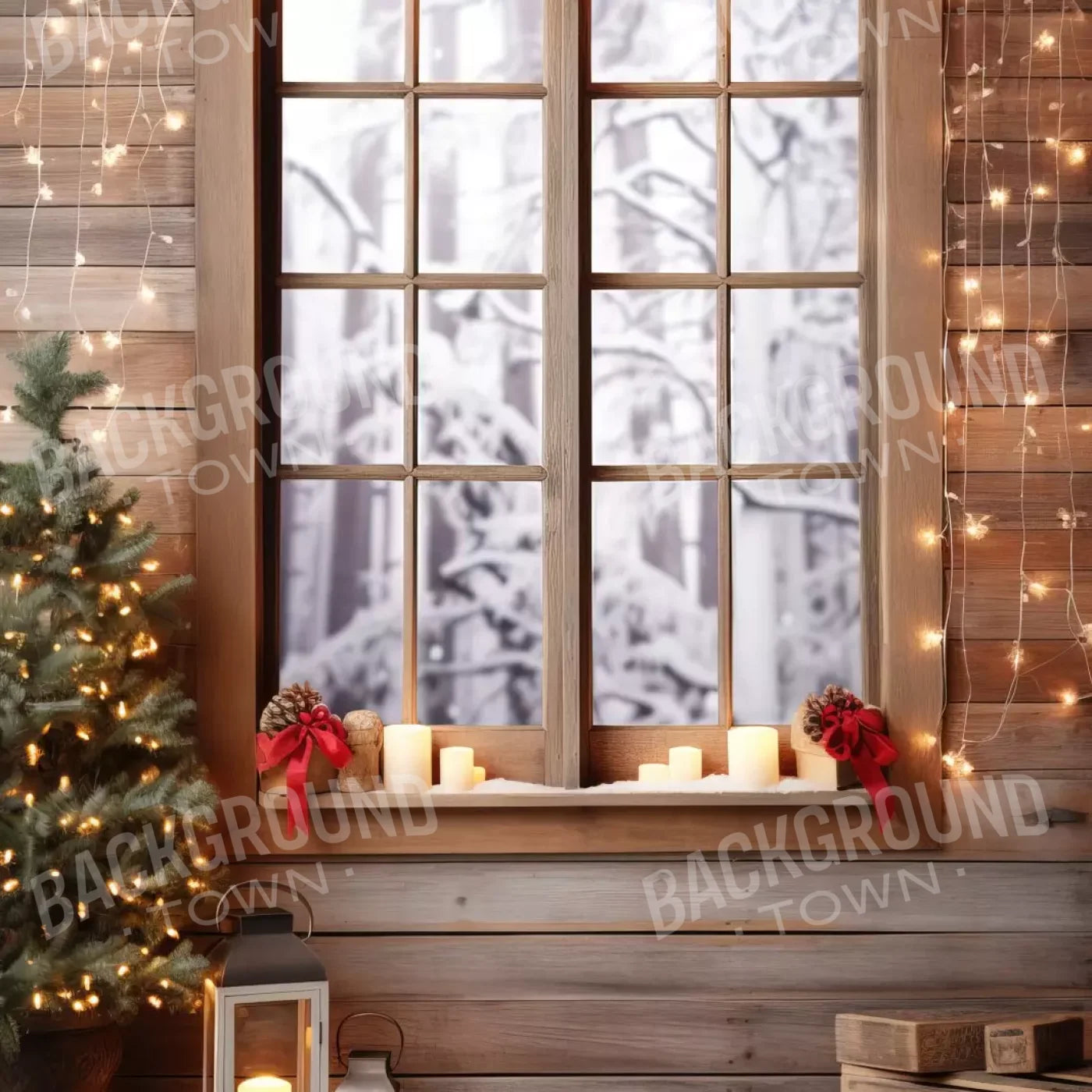 Rustic Snowy Christmas I 10’X10’ Ultracloth (120 X Inch) Backdrop