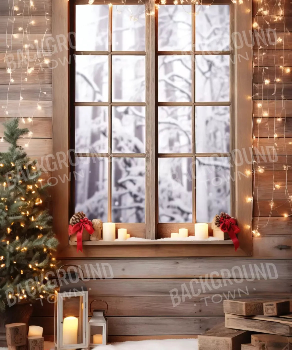 Rustic Snowy Christmas I 10’X12’ Ultracloth (120 X 144 Inch) Backdrop