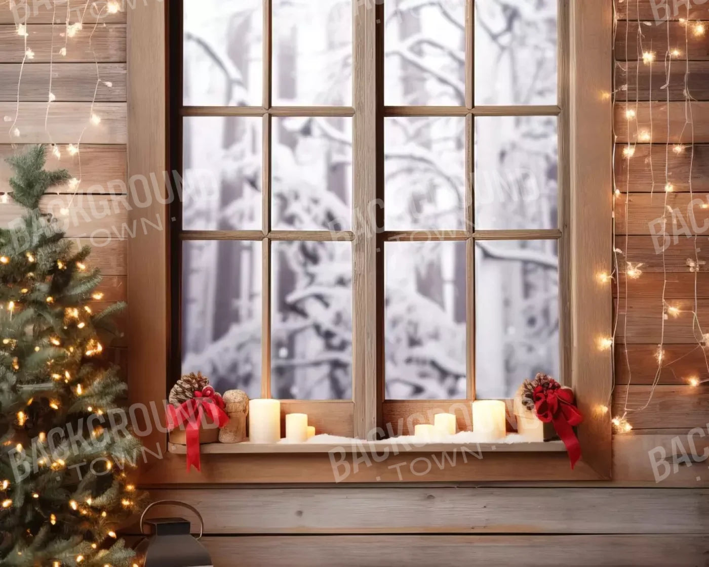 Rustic Snowy Christmas I 10’X8’ Fleece (120 X 96 Inch) Backdrop