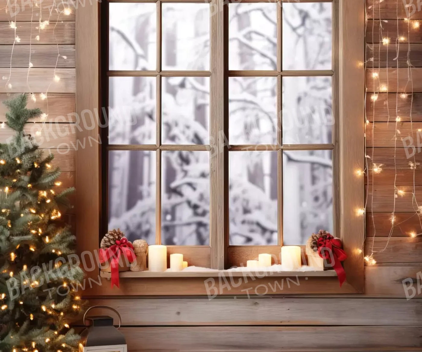 Rustic Snowy Christmas I 12’X10’ Ultracloth (144 X 120 Inch) Backdrop