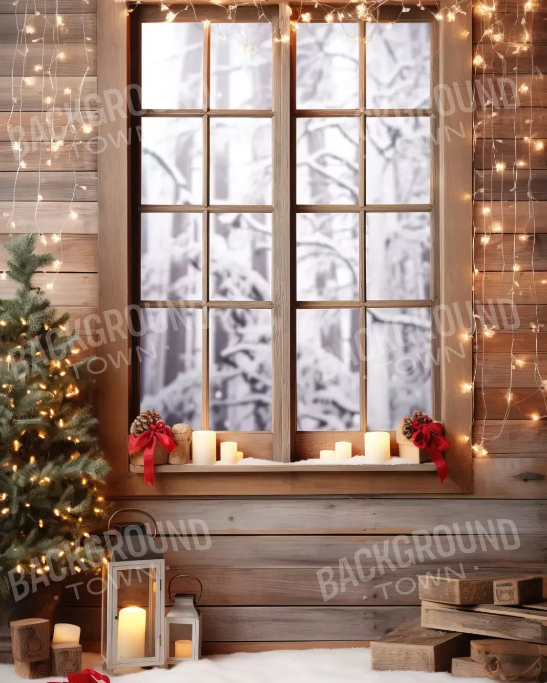 Rustic Snowy Christmas I 4’X5’ Rubbermat Floor (48 X 60 Inch) Backdrop