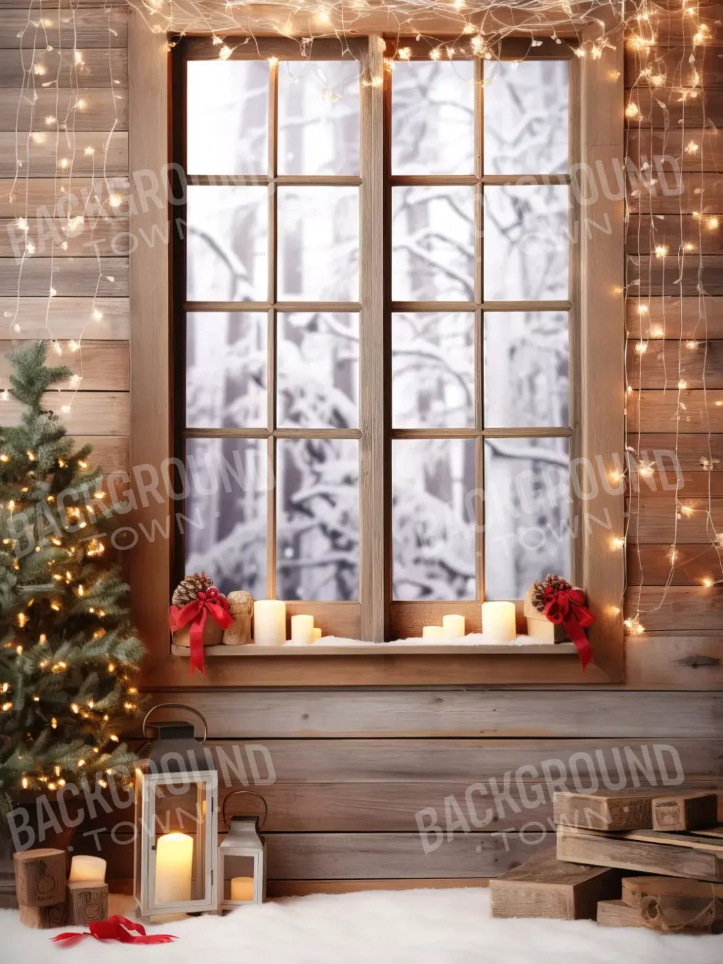 Rustic Snowy Christmas I 5’X6’8 Fleece (60 X 80 Inch) Backdrop