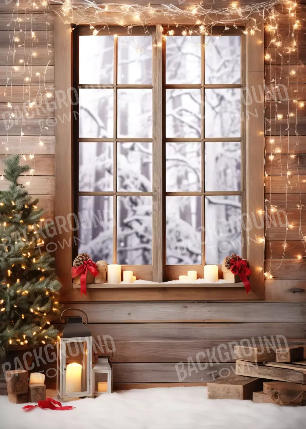 Rustic Snowy Christmas I 5’X7’ Ultracloth (60 X 84 Inch) Backdrop