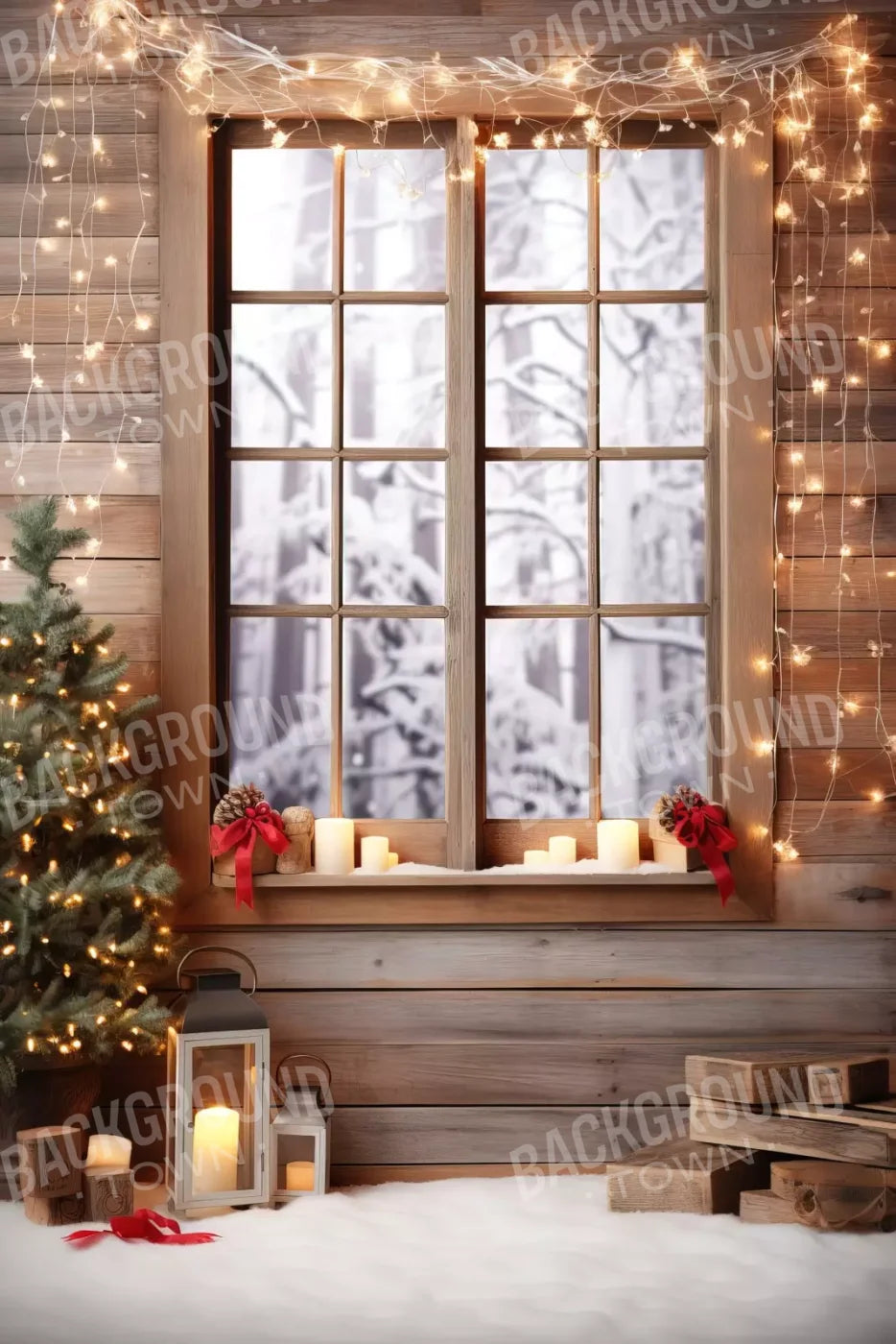 Rustic Snowy Christmas I 5’X7’6 For Lvl Up Backdrop System (60 X 90 Inch)