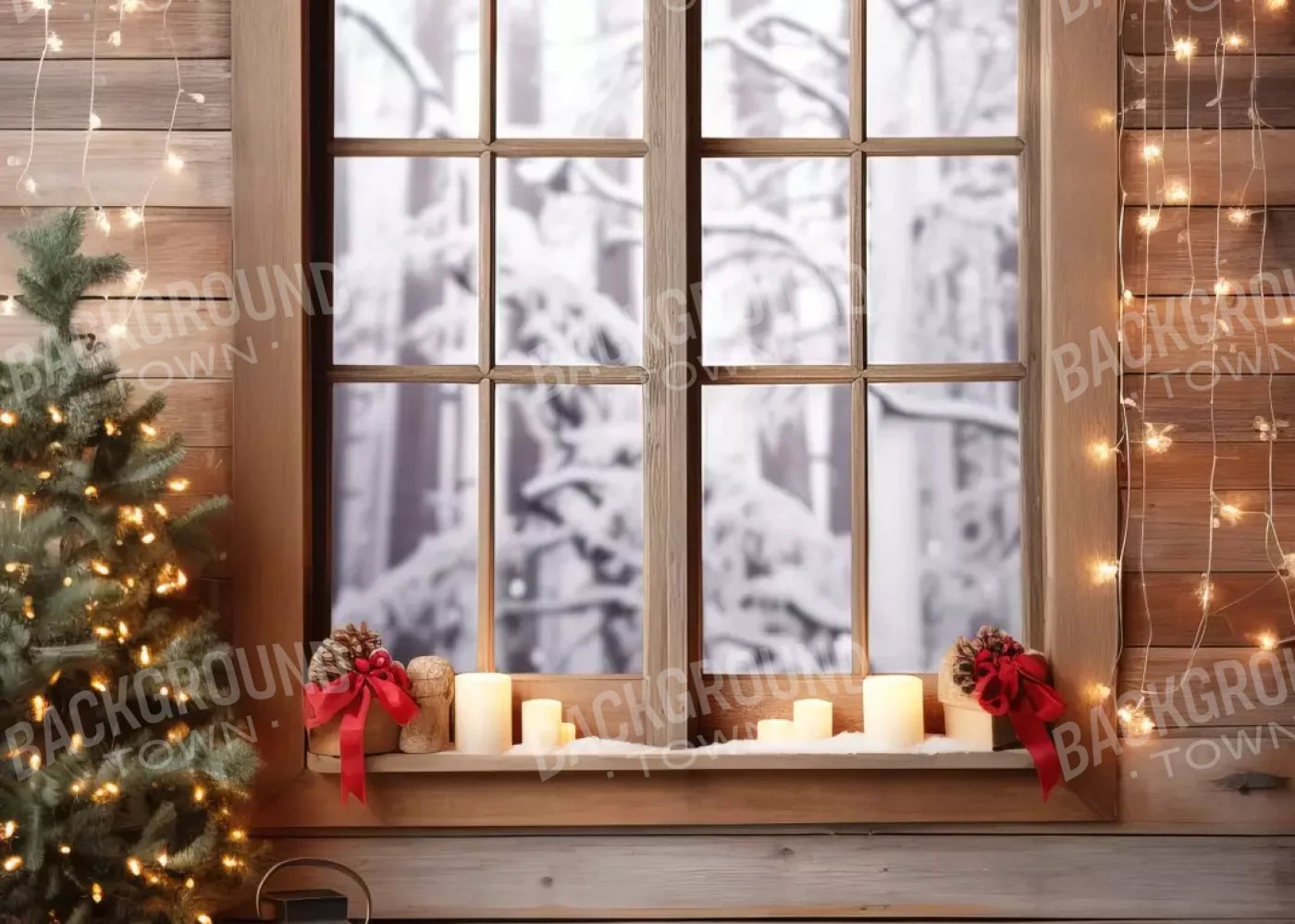 Rustic Snowy Christmas I 7’X5’ Ultracloth (84 X 60 Inch) Backdrop