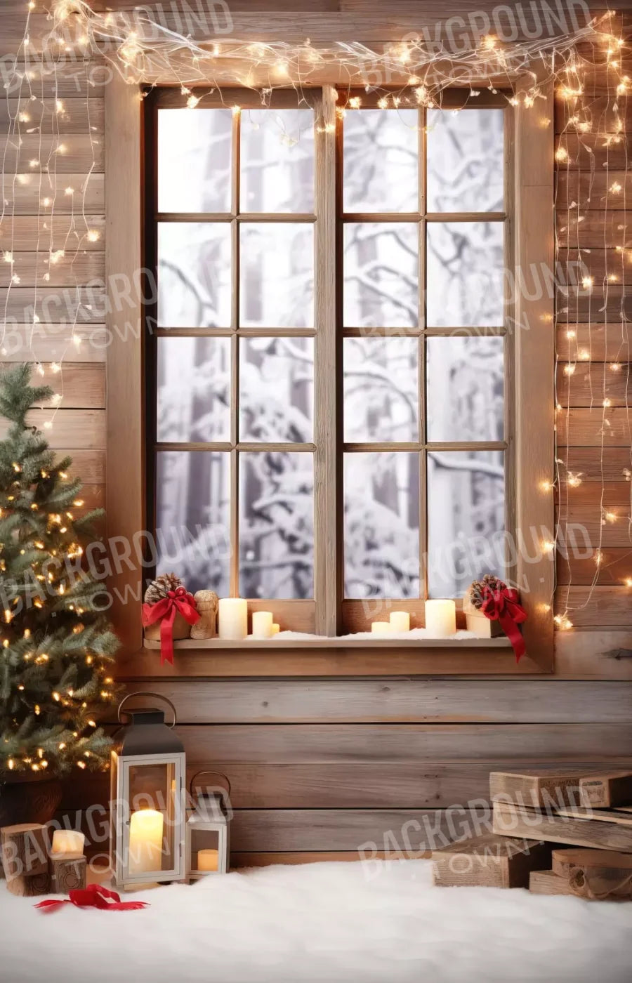 Rustic Snowy Christmas I 9’X14’ Ultracloth (108 X 168 Inch) Backdrop