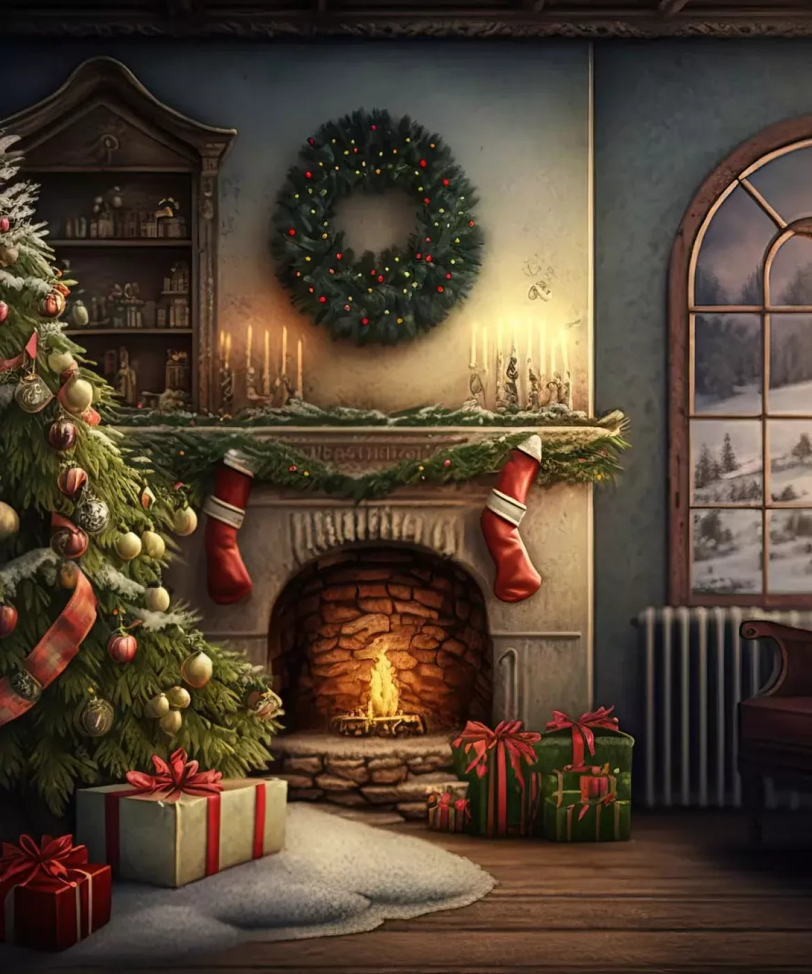 Santa Livingroom 10’X12’ Ultracloth (120 X 144 Inch) Backdrop