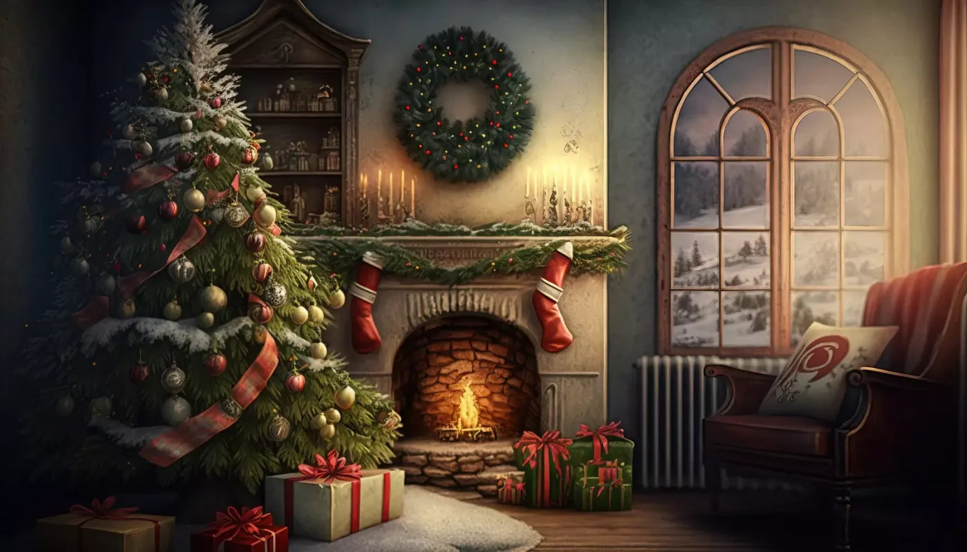 Santa Livingroom 14’X8’ Ultracloth (168 X 96 Inch) Backdrop