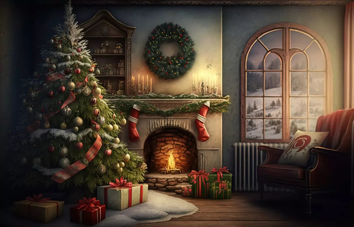 Santa Livingroom 14’X9’ Ultracloth (168 X 108 Inch) Backdrop