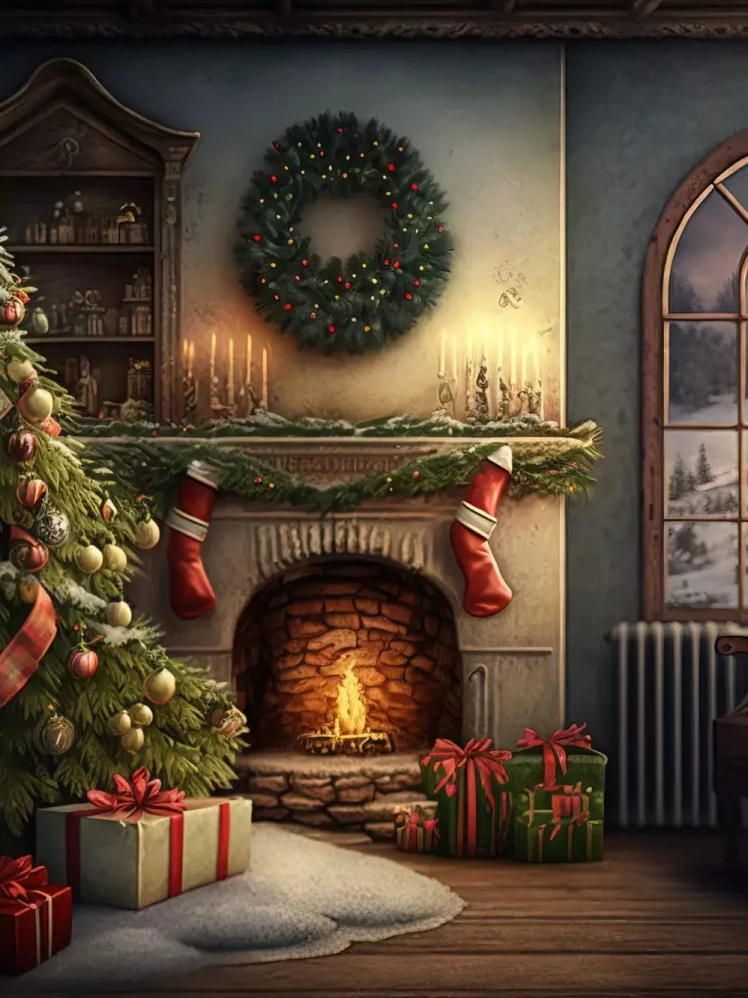 Santa Livingroom 6’X8’ Fleece (72 X 96 Inch) Backdrop