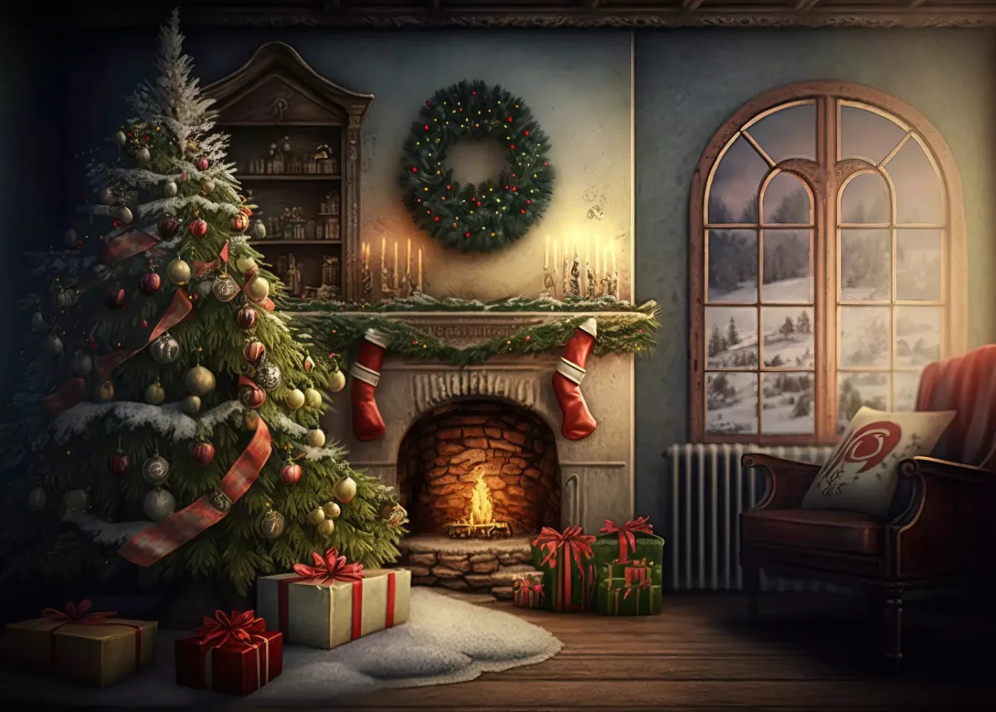 Santa Livingroom 7’X5’ Ultracloth (84 X 60 Inch) Backdrop