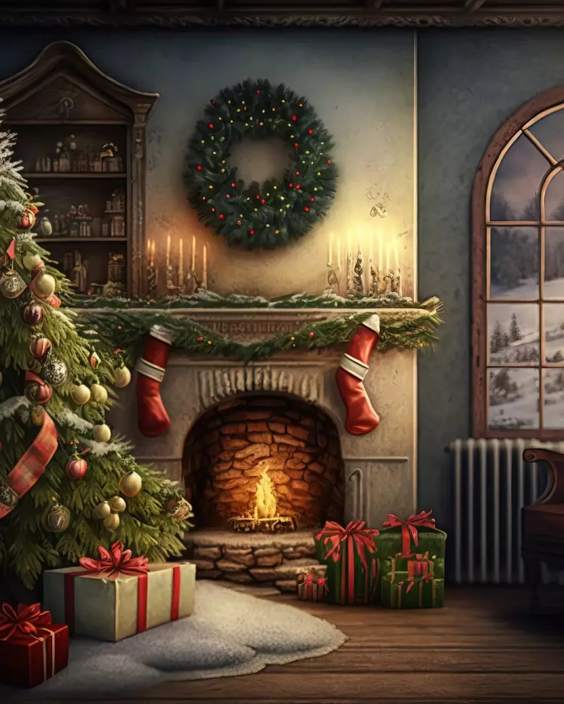 Santa Livingroom 8’X10’ Fleece (96 X 120 Inch) Backdrop