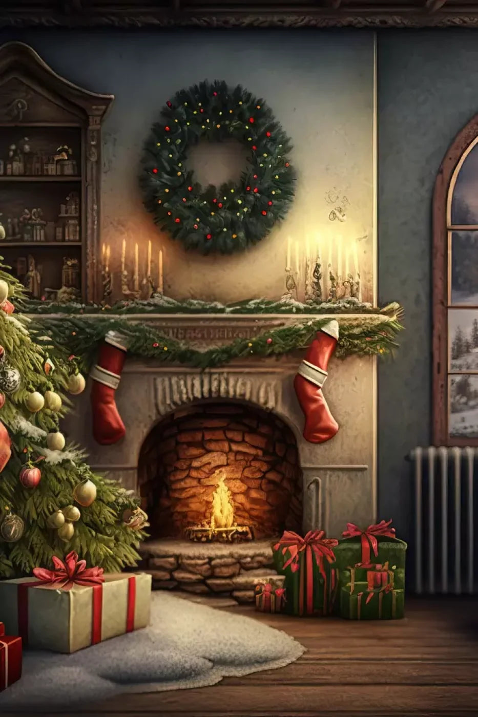 Santa Livingroom 8’X12’ Ultracloth (96 X 144 Inch) Backdrop