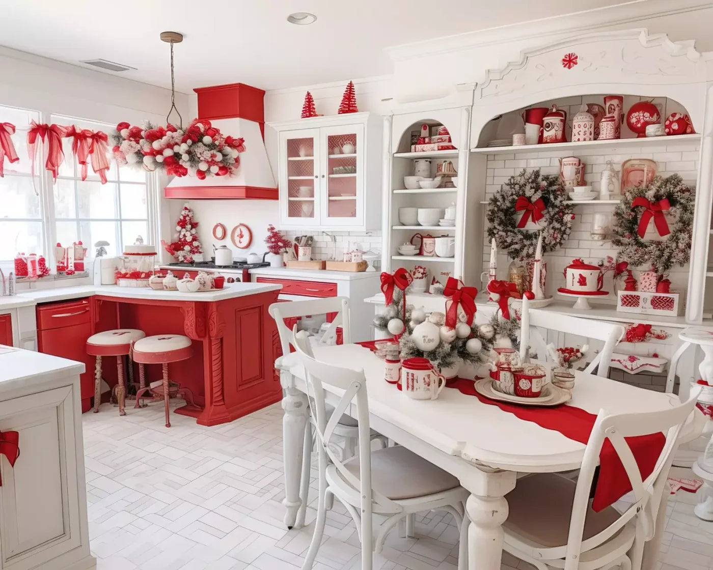 Rustic Christmas Kitchen 10’X8’ Fleece (120 X 96 Inch) Backdrop