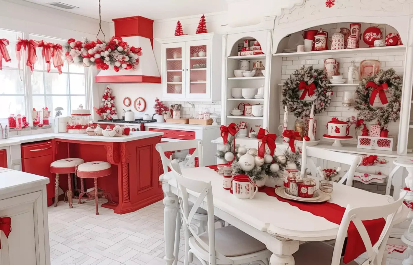 Rustic Christmas Kitchen 14’X9’ Ultracloth (168 X 108 Inch) Backdrop