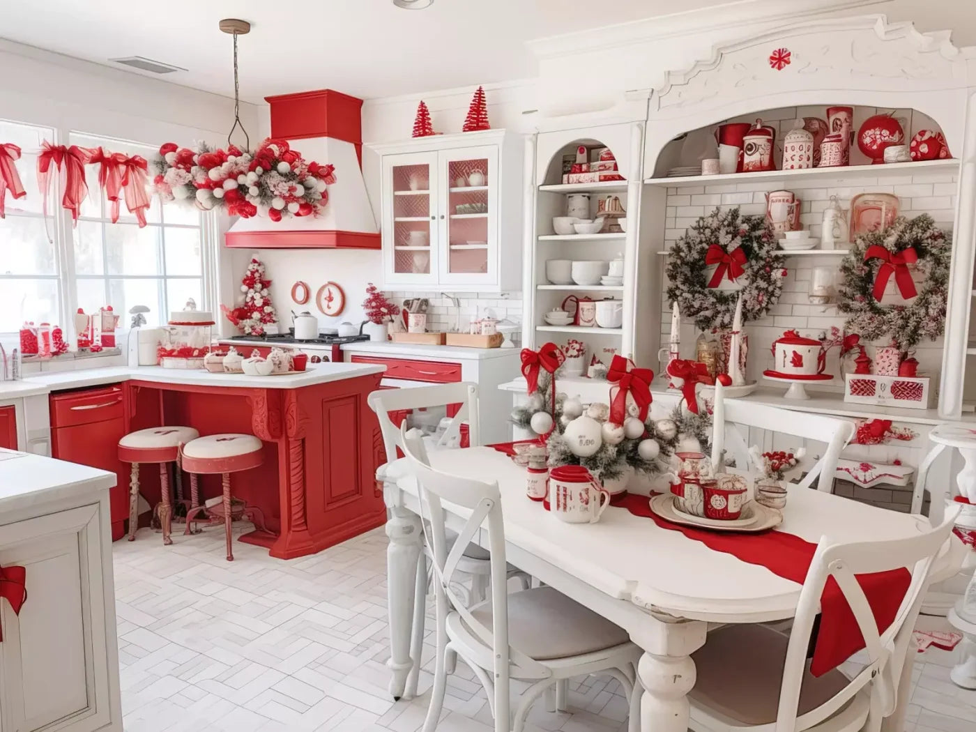 Rustic Christmas Kitchen 6’8X5’ Fleece (80 X 60 Inch) Backdrop